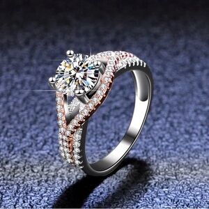 2 ct  Silver rose gold moissanite ring sz 6 d colorless vvs1  gra certificate